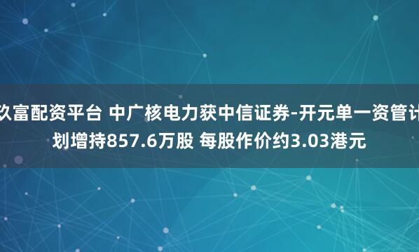 玖富配资平台 中广核电力获中信证券-开元单一资管计划增持857.6万股 每股作价约3.03港元